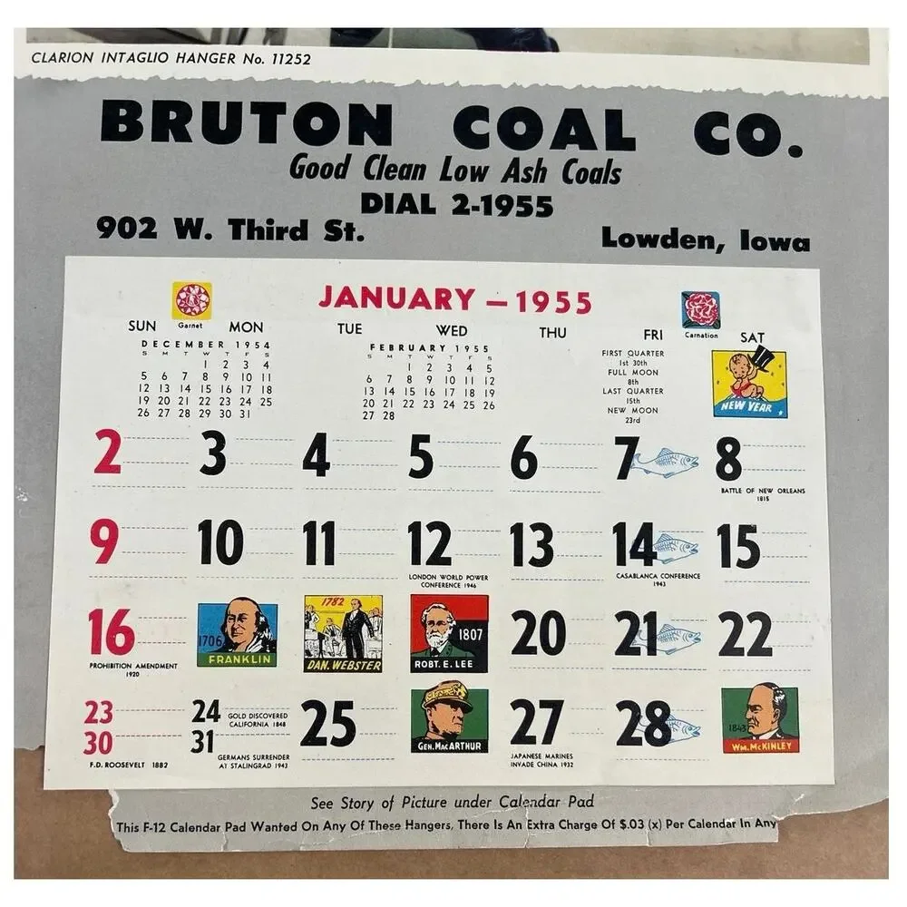 Large Salesmen Sample Calendar Pin up 1955